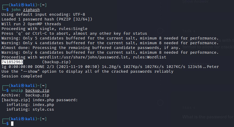Cracking the zip file
