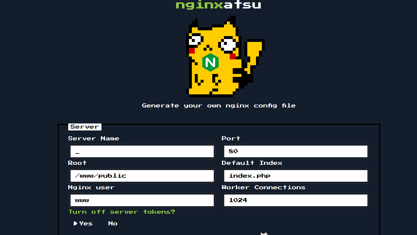Form to create a new nginx config