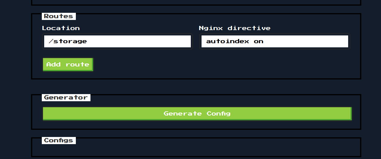 Form to create a new nginx config
